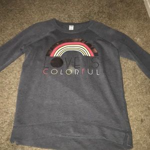 Gray long sleeve shirt with rainbow and sliver